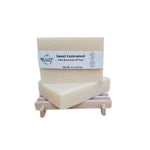 sweet cedarwood handmade bar soap white background