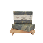 Activated Charcoal & Clay Handmade Natural Soap Bar - 2 bars on wood soap dish