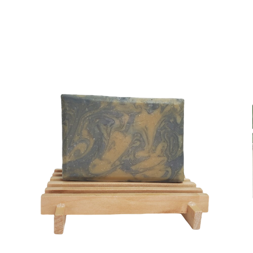 Activated Charcoal  & Clay Handmade Natural Soap Bar - 1 bar on wood soap dish