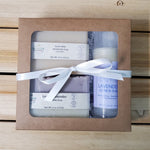 gift set with lavender soap, goats milk soap and lavender lotion bar