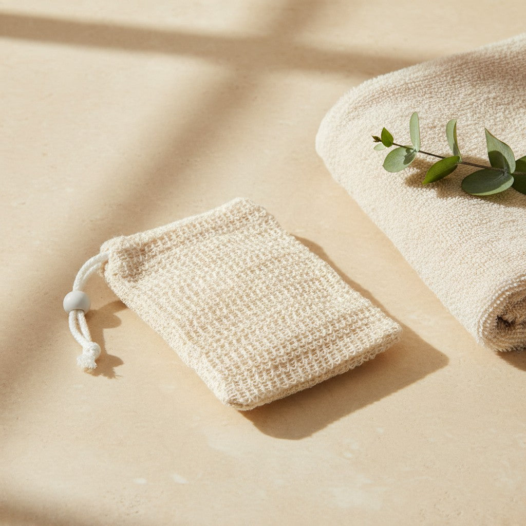 Large 5 x 6 inch sisal soap saver pouch with drawstring