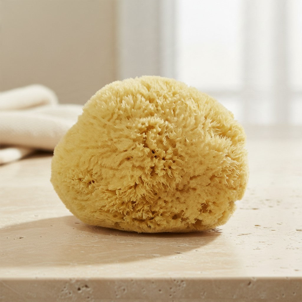 Close-up view showing the natural sea sponge's porous texture