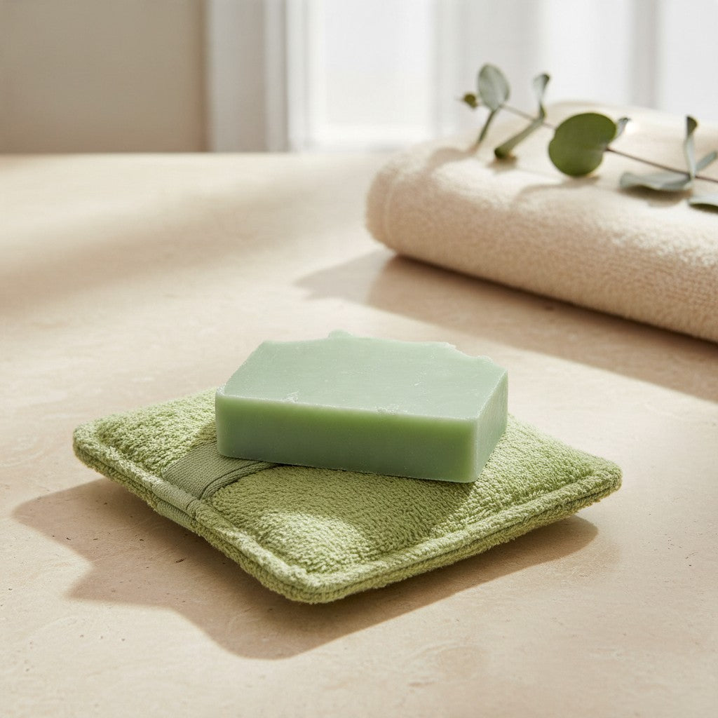 Green soaping sponge pocket with a bar of soap (soap sold separately)