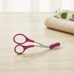 Pink brow trimming scissors with comb guide