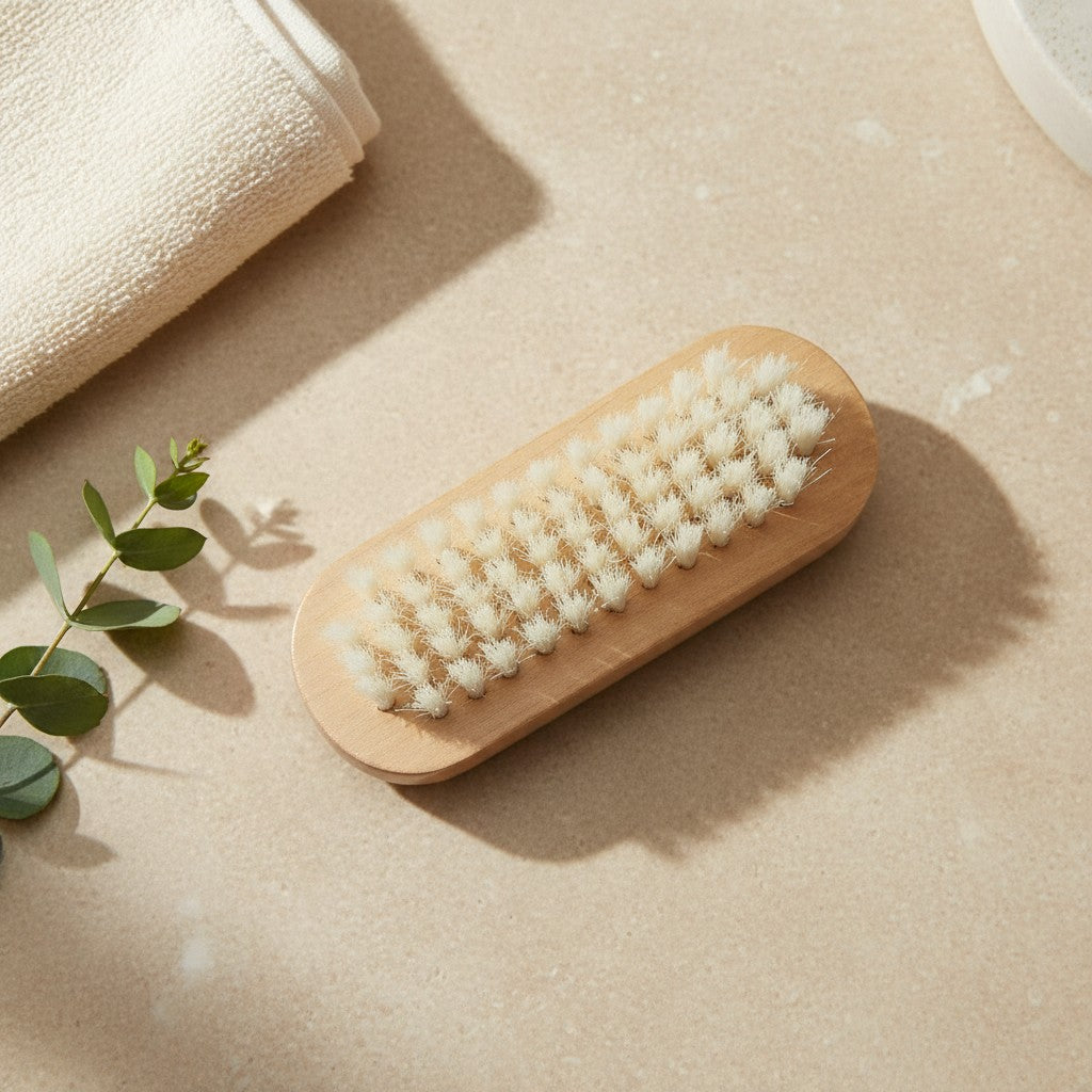 Wooden nail brush with natural bristles