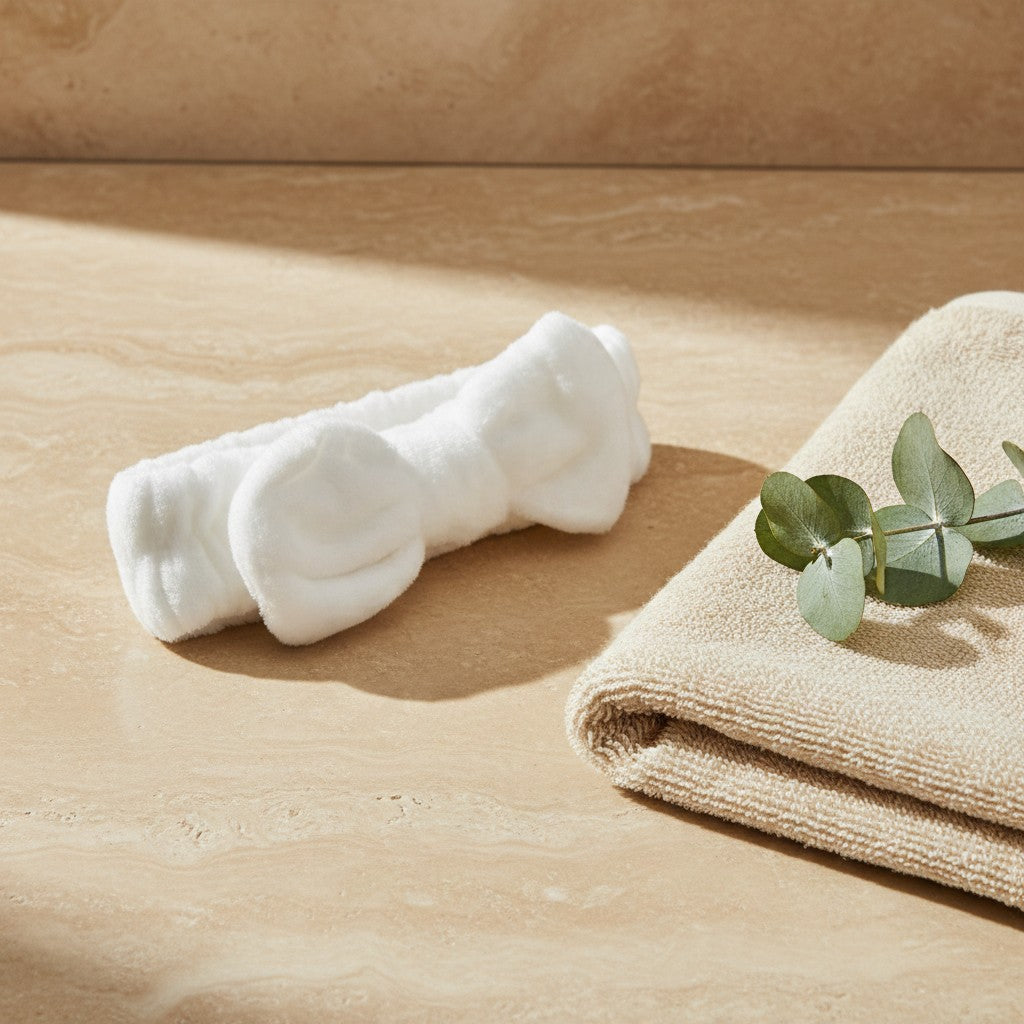 White plush spa headband with bow
