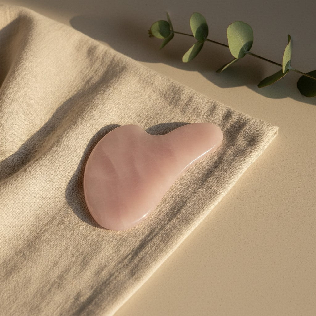 Rose quartz gua sha on linen