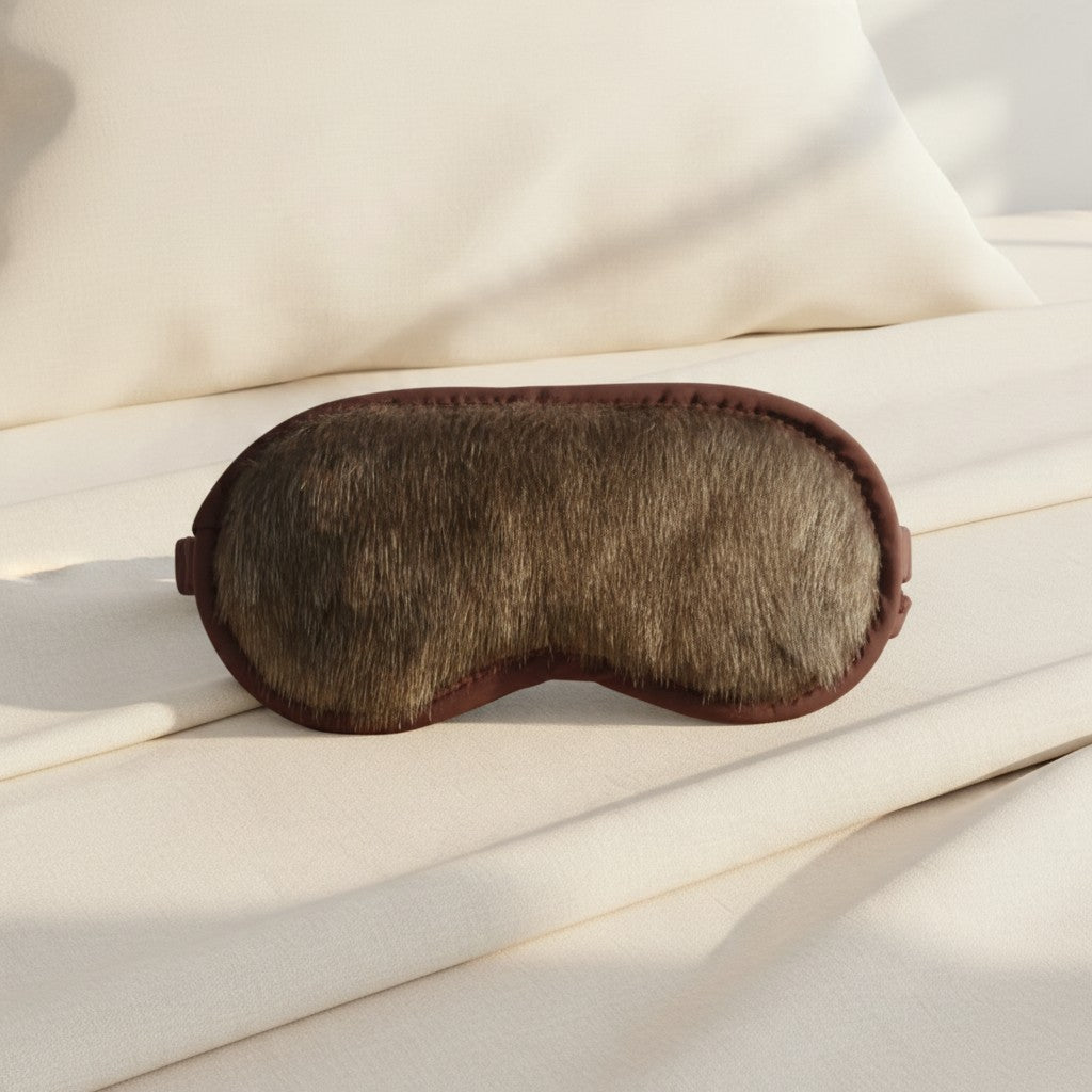 Brown faux fur vegan sleep mask