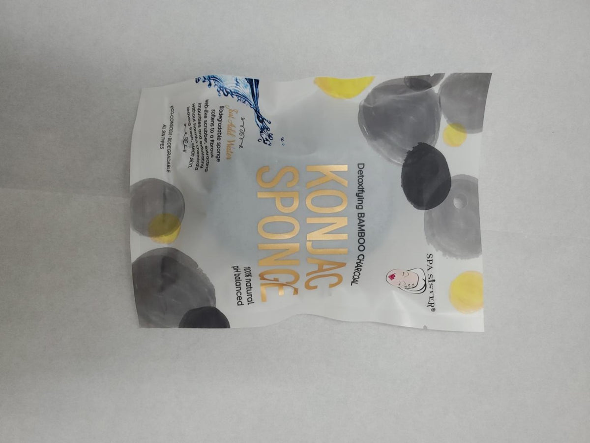 Bamboo charcoal konjac sponge in pouch packaging