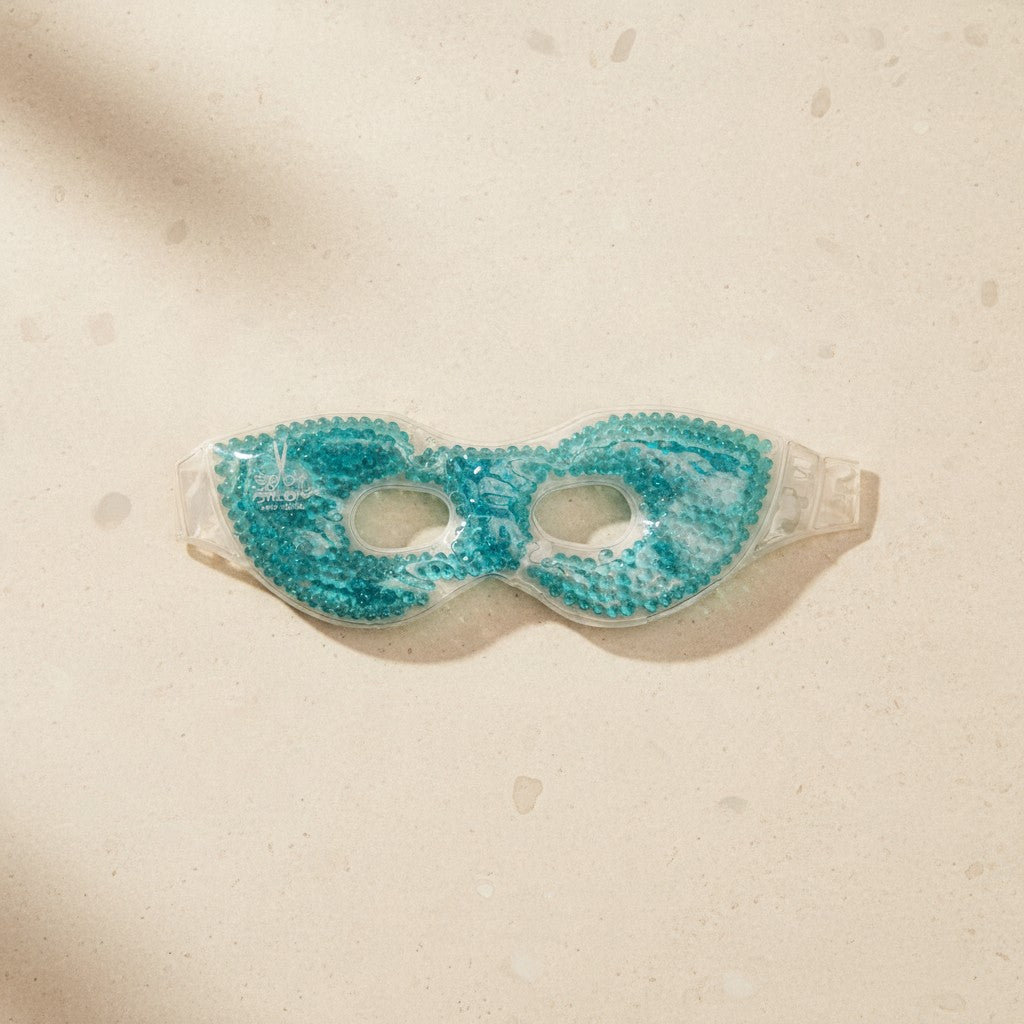 Hot and cold blue gel bead eye mask in a spa setting