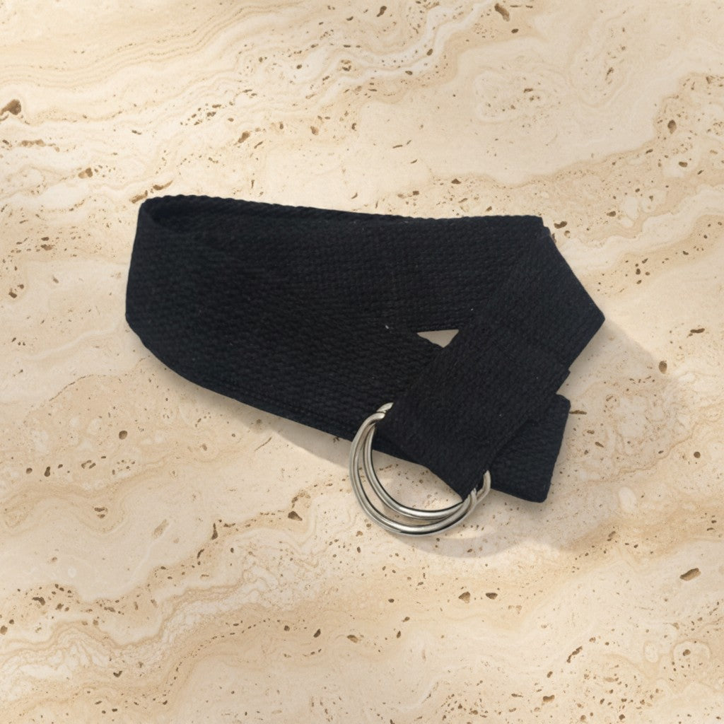 Black yoga strap folded