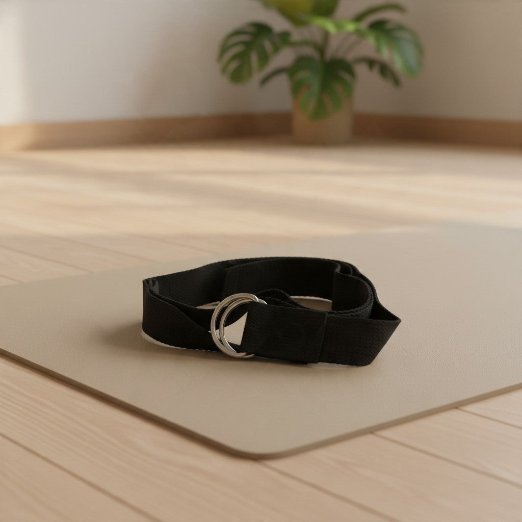 Black yoga strap with D-ring