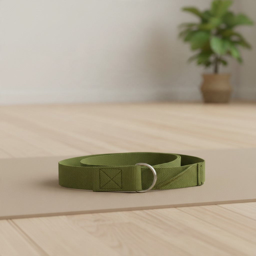 Olive green yoga strap with D-ring
