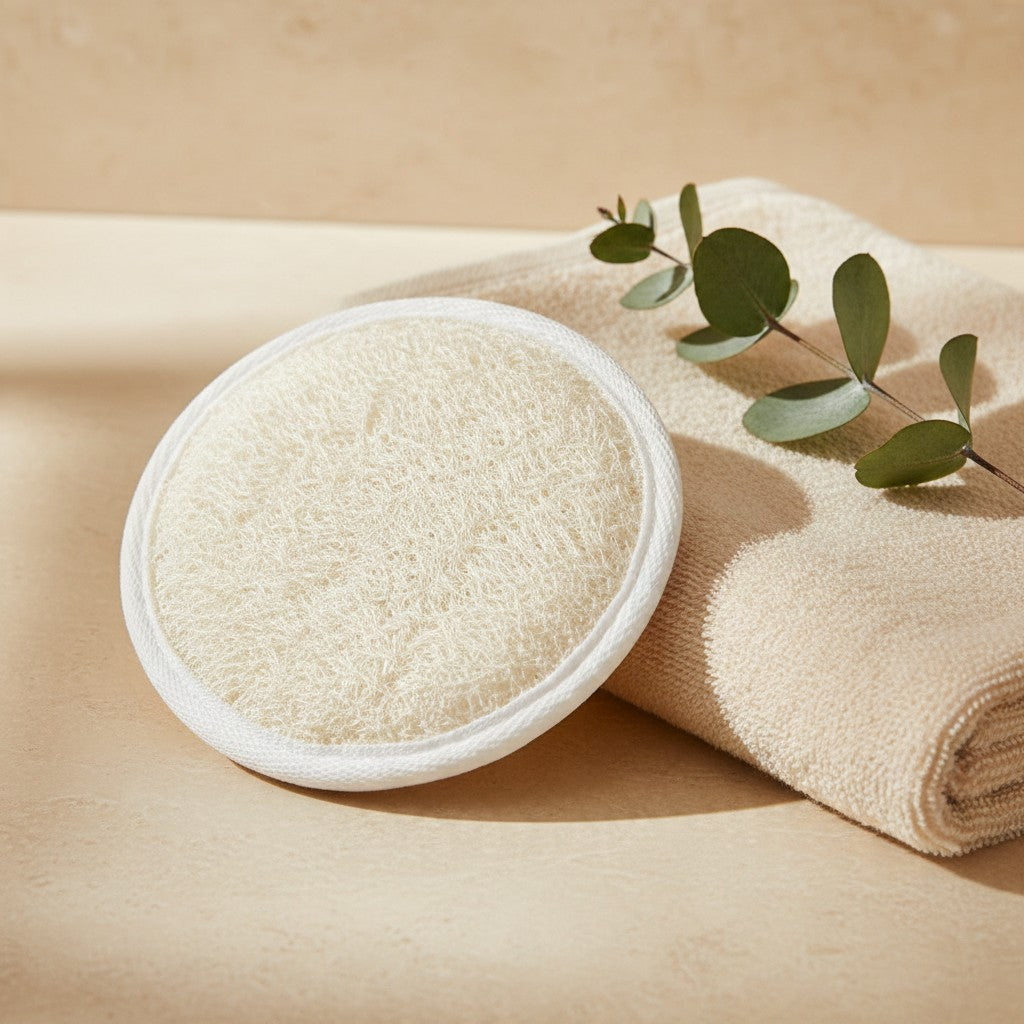Round exfoliating facial loofah in a spa setting