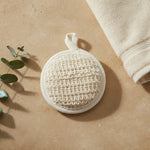 Natural ramie face pad with a hanging loop