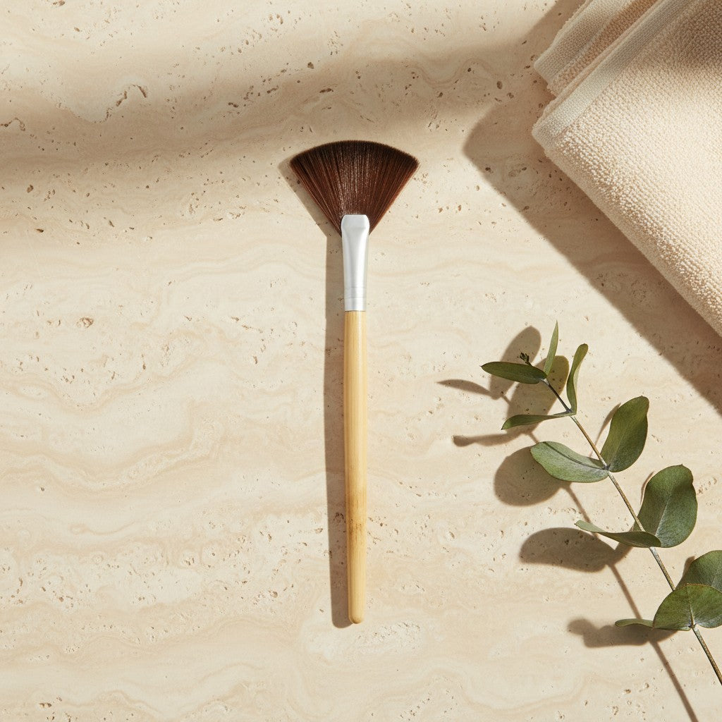 Bamboo-handle fan facial mask brush