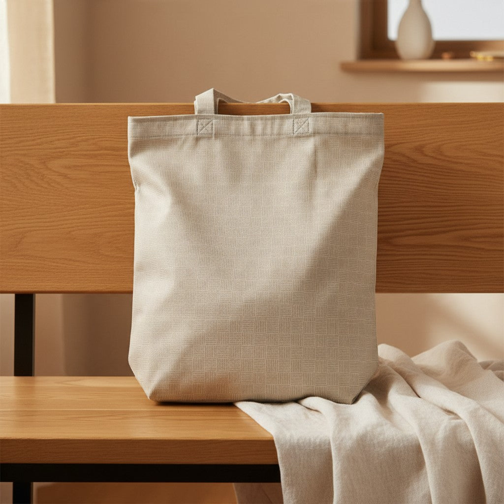 Beige textured tote bag