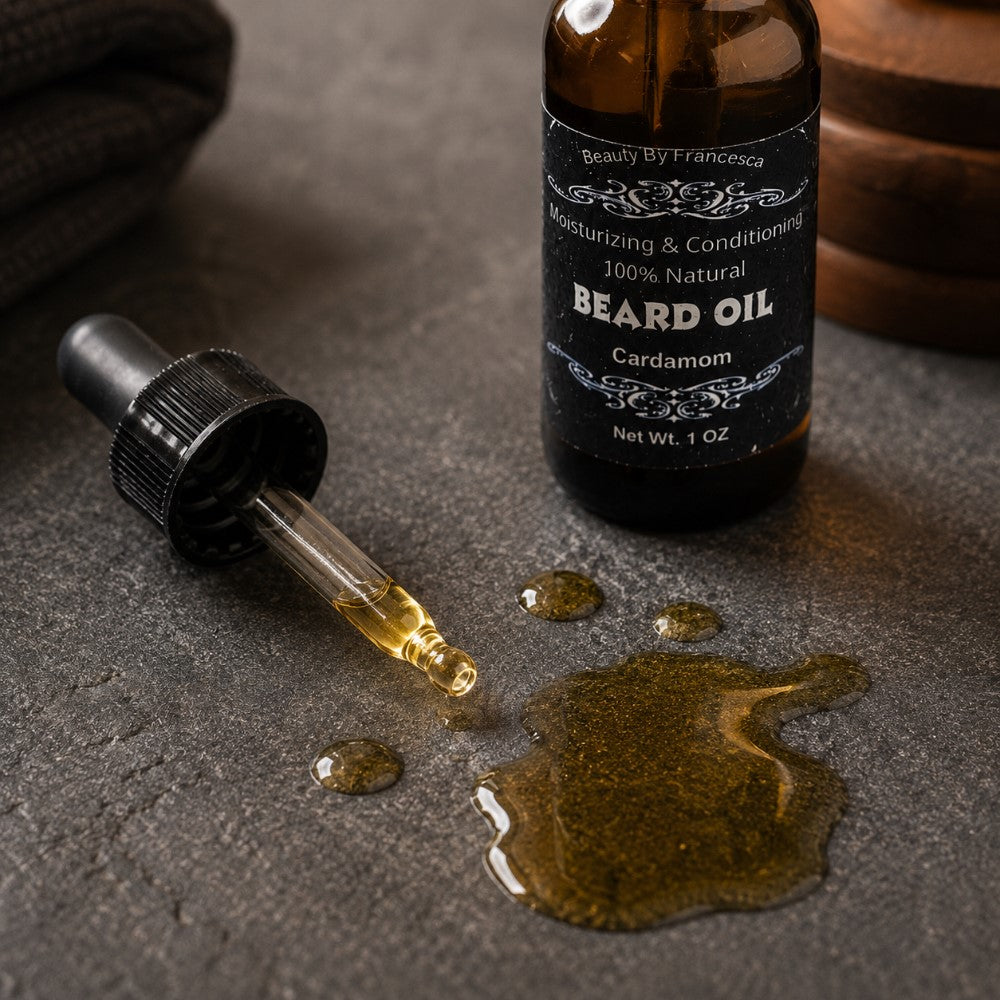 oil droplets of Cardamom Beard Oil 