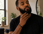 man touching beard after applying a beard oil from Beard oil gift set 
