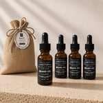 Beard oil gift set on cream colored stone