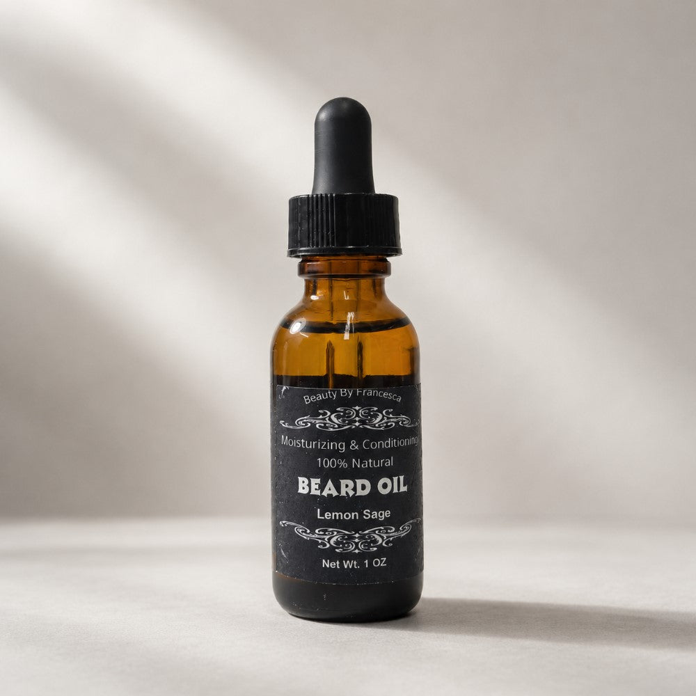 Lemon Sage Beard Oil against grey background