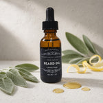 Lemon Sage Beard Oil next to lemon peels and sage