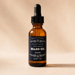 all natural beard oil - ocean scent -  against beige backdrop