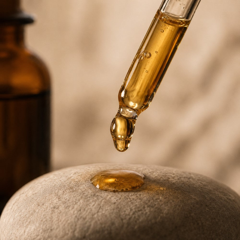 all natural beard oil - ocean scent - oil droplet on stone