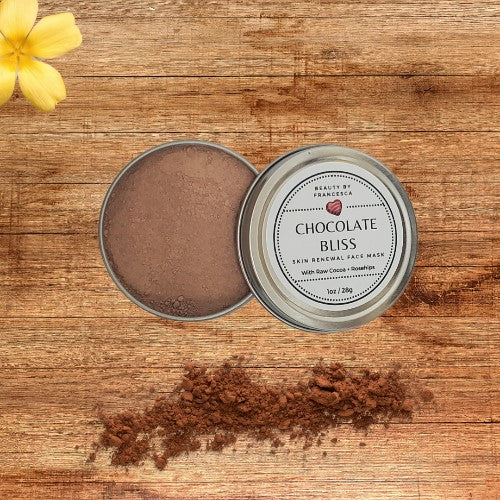 Chocolate Bliss Face Mask on wood background open