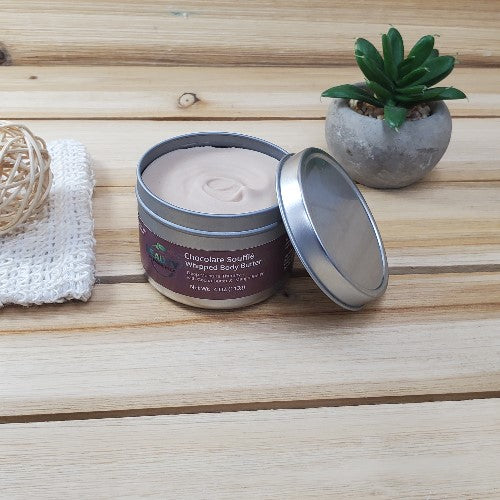 Chocolate Souffle Whipped Body Butter Tin open