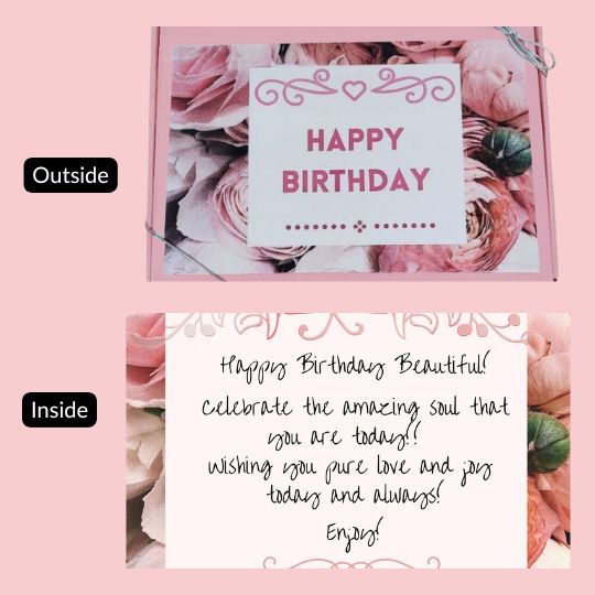 Happy Birthday Spa Day Gift Box outside and inside inscription