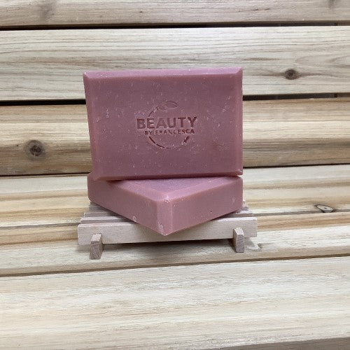 2 bars of Harvest Apple Soap on soap dish front view