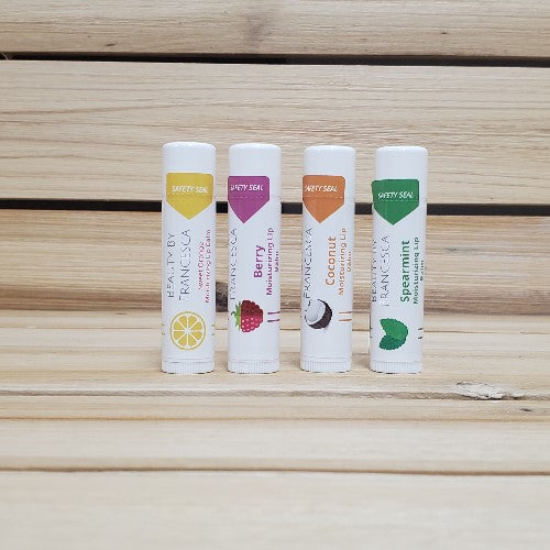 Lip balm set  - sweet orange, berry, coconut, spearmint - tops closed
