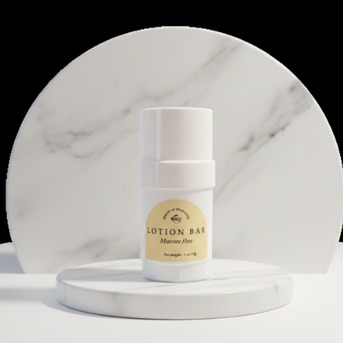 Manuka Honey Lotion bar on a marble surface with a white background