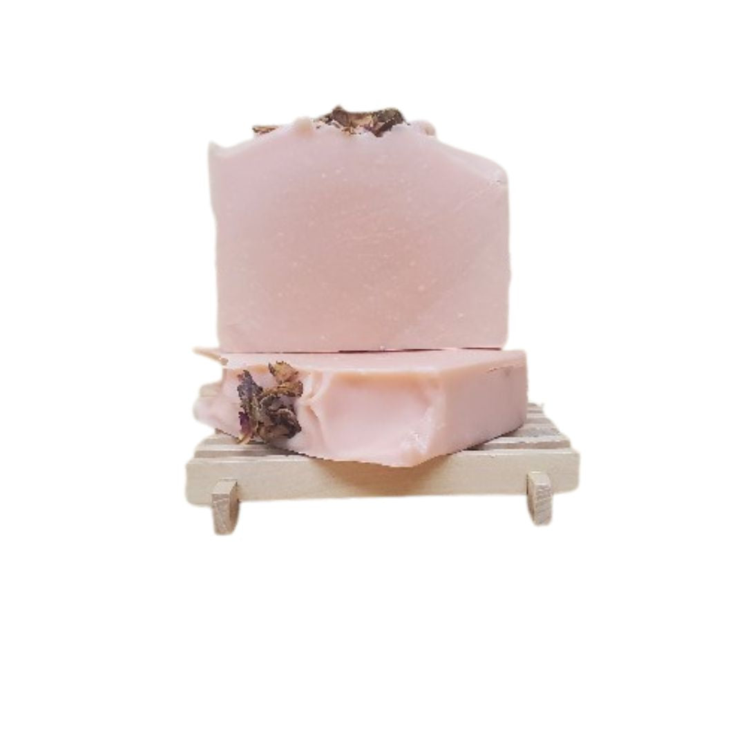 Pink soap on a white background