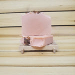 Pretty In Pink Handmade Artisan Soap 2 bars on wood soap holder