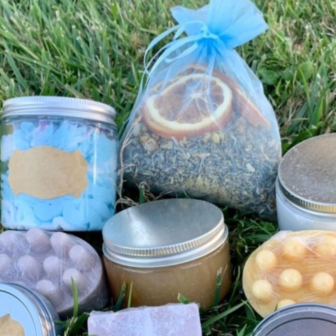 Assorted jars and containers  of products made in the skincare class .