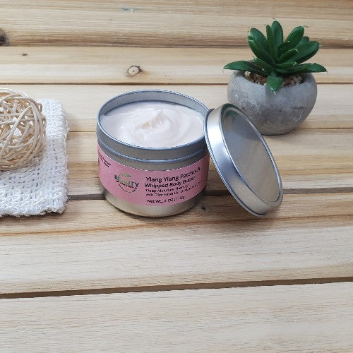 Ylang Ylang Patchouli Body Butter Tin open