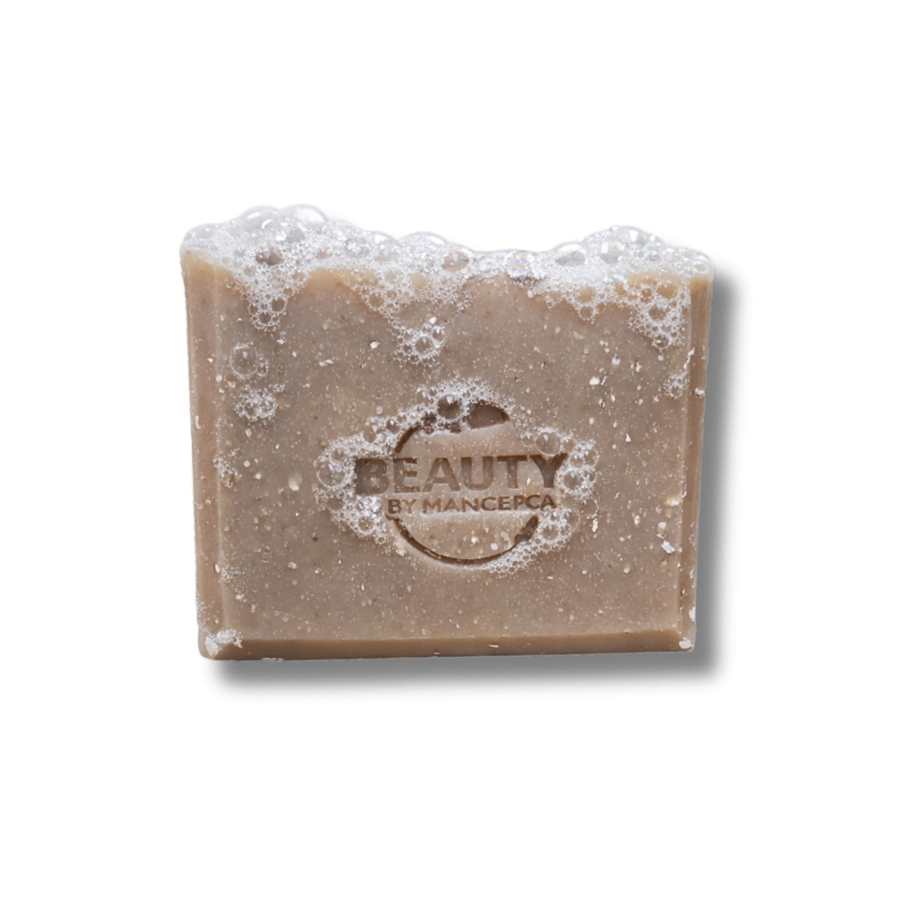 honey oatmeal chai soap bar with frothy soap bubbles
