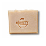 Bar of lavender orange bar soap  with 'Beauty by Francesca' logo on a white background