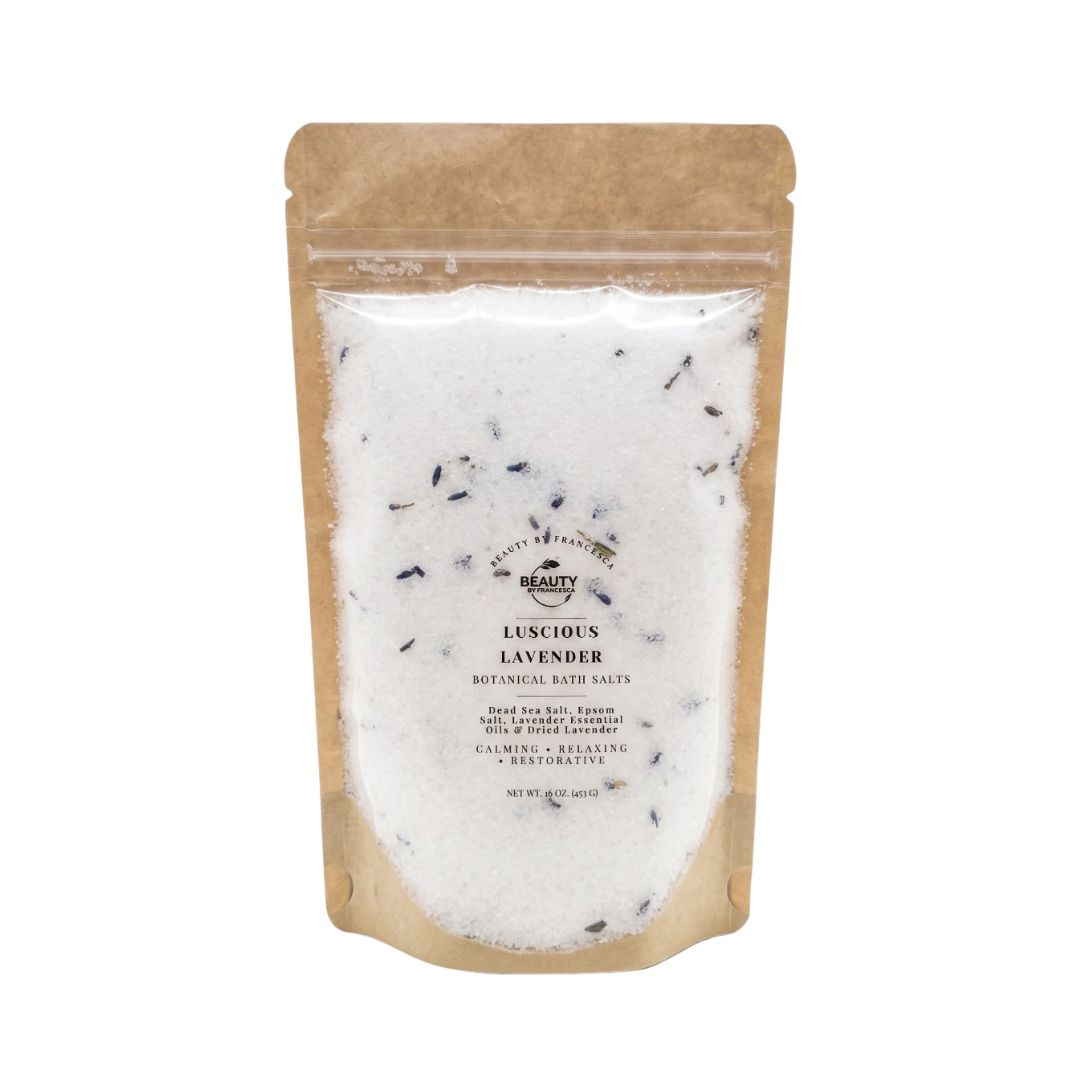 luscious lavender bath salt, 16 oz, against white background