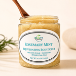 rosemary mint body scrub lid open with spoon inside 