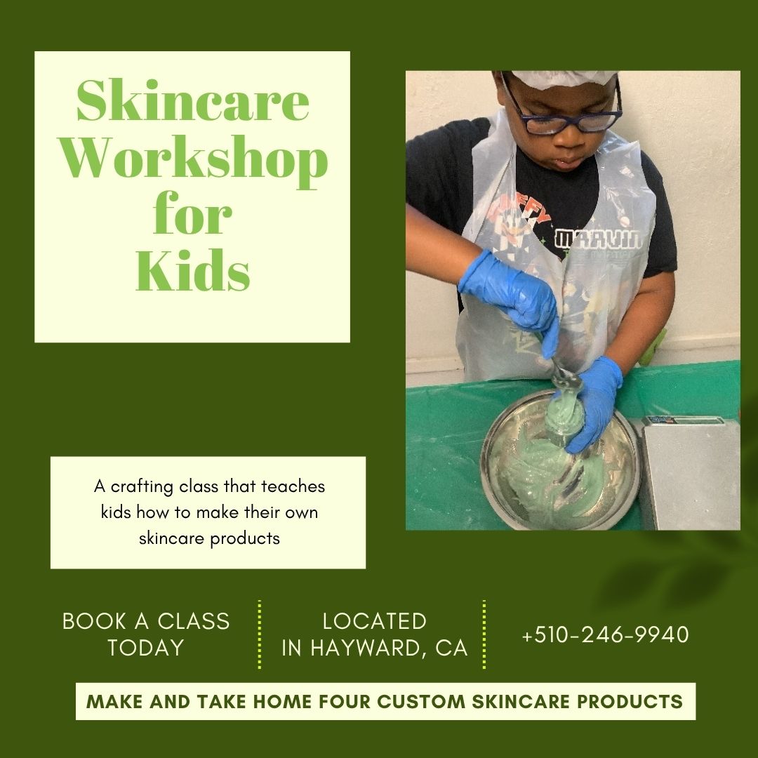 skincare workshop for kids  - boy making custom body scrub