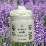 tea tree and lavender whipped soap with lavender field background