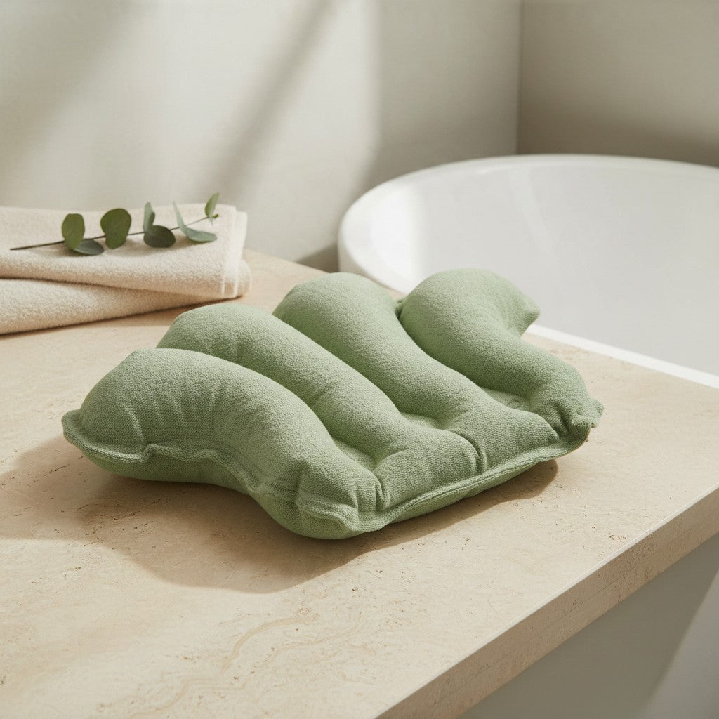 Terry bath pillow front view on spa surface