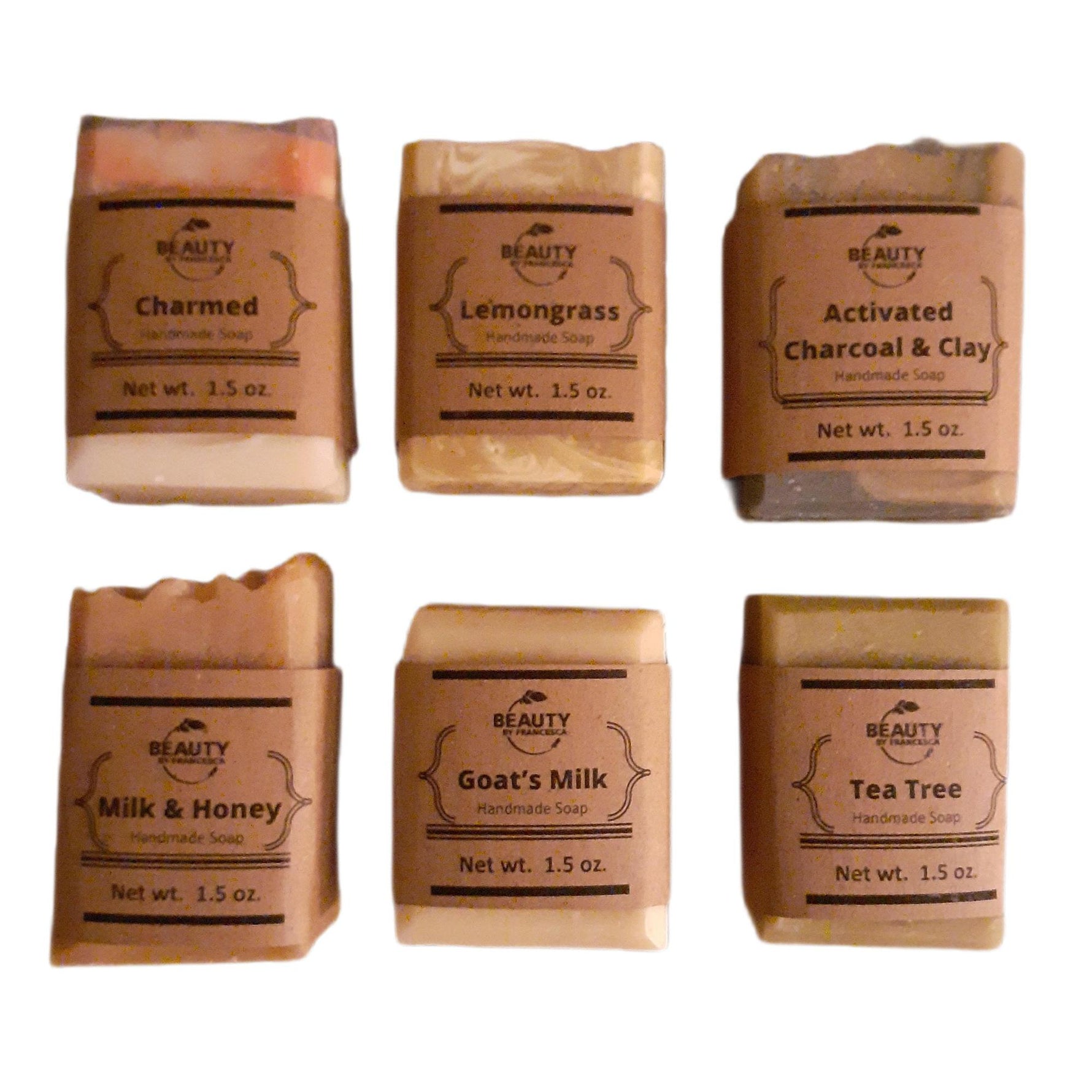 handmade soap gift set 6 bars white background top view