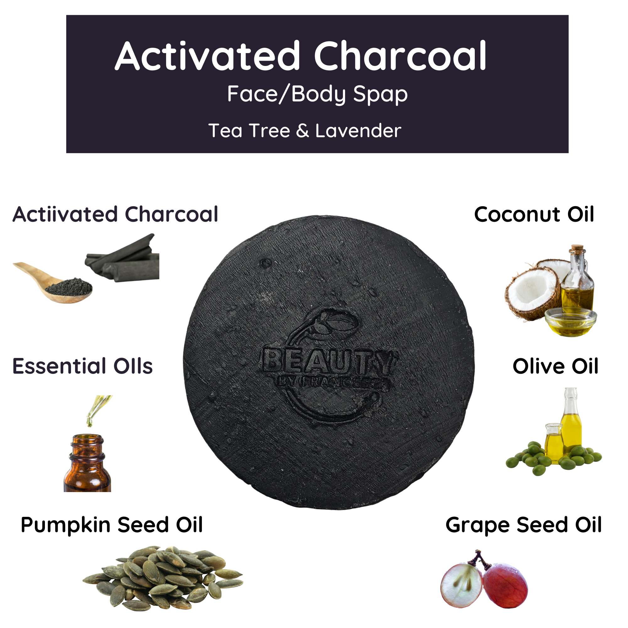 Activated Charcoal Face and Body Soap with Tea Tree and Lavender Ingredients
