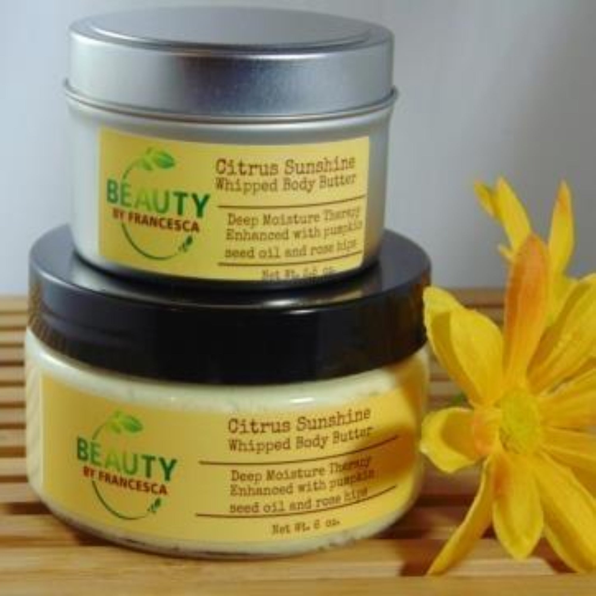 whipped body butter citrus sunshine 3 oz and 6 oz front view
