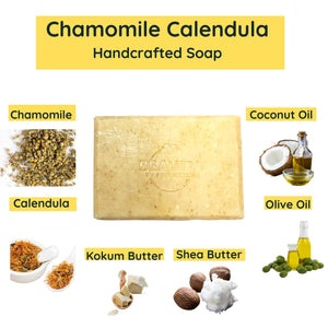 Chamomile Calendula Handmade Soap Ingredients Card Kokum Butter Shea Butter Olive Oil