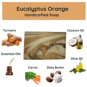 Eucalyptus Orange Handmade Soap Ingredients Card Turmeric Carrot Shea Butter
